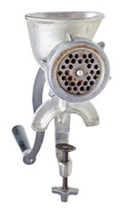 old iron meat mincer isolated on white