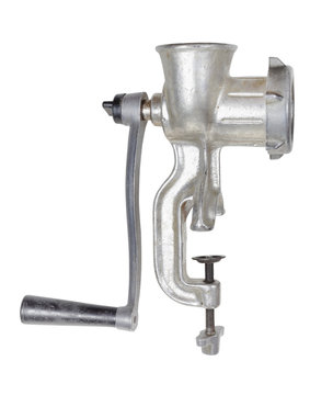 side view of old iron mincer isolated