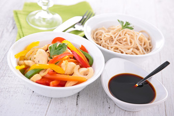 noodles, vegetable and soya sauce
