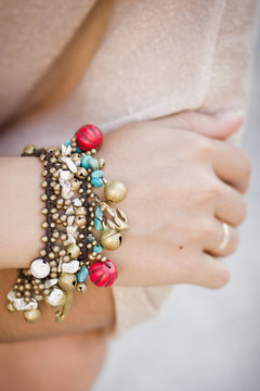 Colorful bracelet with shells and bells