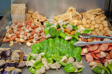 Fried food collection at a Hong Kong street food stall