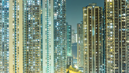Packed building in Hong Kong at night