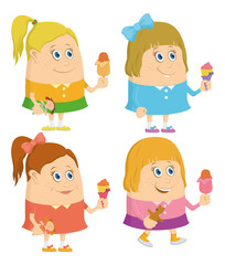 Little girls with ice cream, set