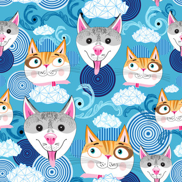 pattern funny portraits of dogs and cats