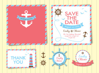wedding invitation card template, nautical style, maritime