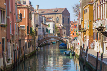 Fototapeta na wymiar Venice - Look to canal form bridge Ponte dei Gesuiti