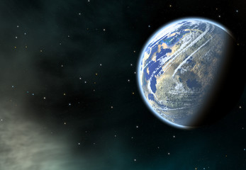 earth planet with one side shadow on cosmos stars backgrounds