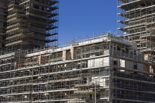 Scaffolding on a construction site of a new building