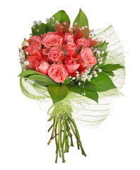 bunch of pink rose flowers isolated on white