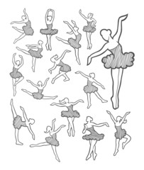 Dancer black and white icons sketch