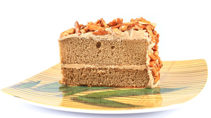 coffee almond cake on yellow  dish