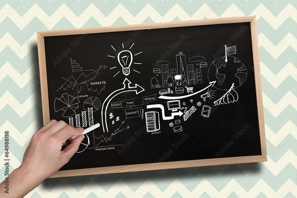 Poster composite image of hand drawing brainstorm with chalk