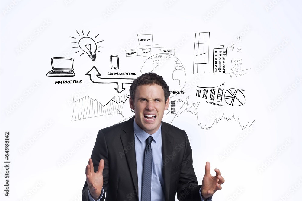 Poster composite image of stressed businessman gesturing