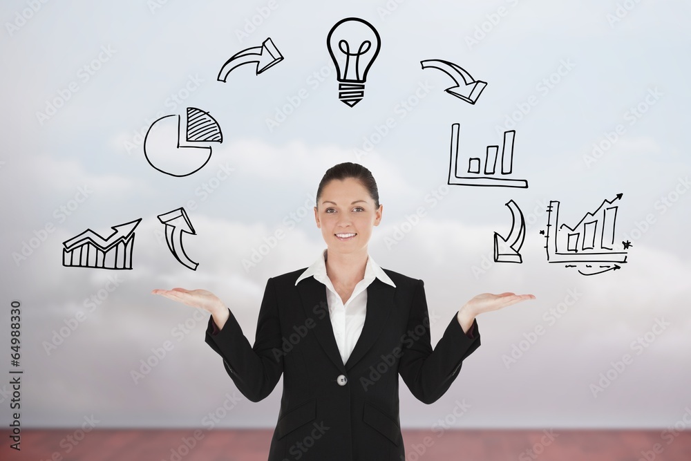 Aufkleber composite image of charming woman in suit showing graphics