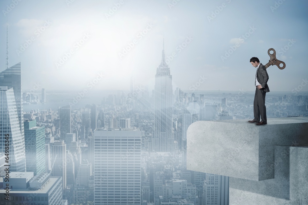 Poster composite image of wound up businessman with hands on hips