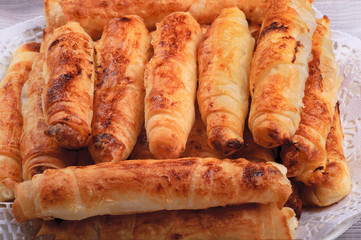 Home made flan with Cheese Turkish peynirli borek in dish