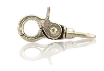 Silver color key ring clip isolated on white.