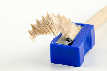 Wood shaving in a pencil sharpener
