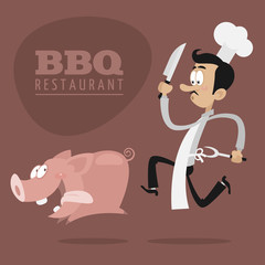 BBQ Restaurants concept chef runs pig