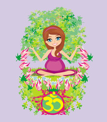 pregnant girl sits and meditates,abstract card