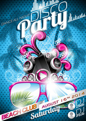 Vector Disco Party Flyer Design with speakers and sunglasses