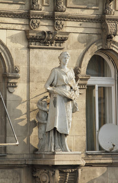 Sculpture, building facade. Budapest, Hungary