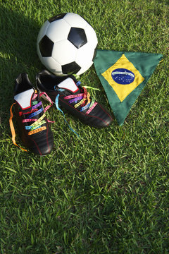 Good Luck Soccer Football Boots Brazilian Wish Ribbons Grass © lazyllama