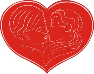 kiss boy and girl inserted in  heart