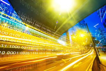 modern city at night with financial background