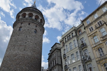 Fototapeta na wymiar Galata tower between houses, Istanbul, Turkey
