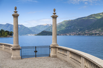 Classical columns with gate to Lake Como near Bellagio