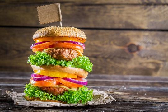 Enjoy your tasty double-decker hamburger