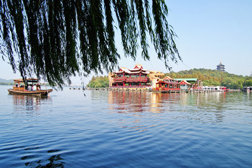 Chinese park in Hangzhou near Xihu Lake, China.