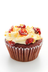 Red cupcake velvet isolated white background