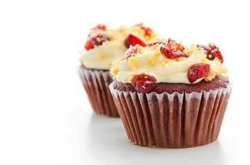 Red cupcake velvet isolated white background