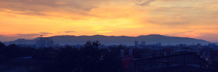Scenic mountain sunrise over Hat Yai city