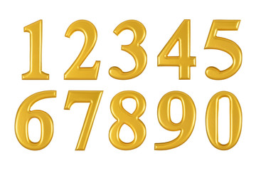 Gold wooden numbers on white background,Photograph