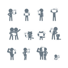 People taking a selfie. Vector icons set