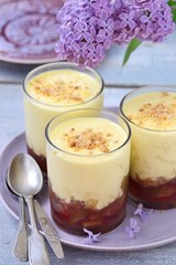 rhubarb dessert with creme anglaise