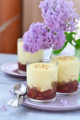 rhubarb dessert with creme anglaise