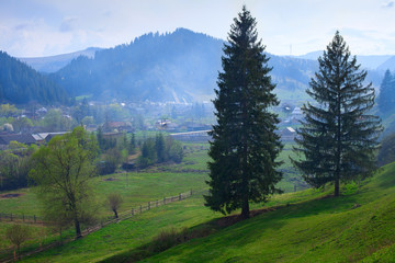 Beautiful mountains landscape in Carpathian village