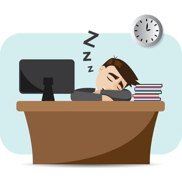 cartoon businessman sleeping on working time