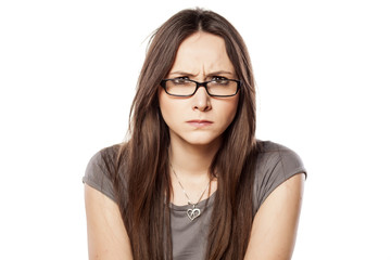 Fototapeta premium frowning woman with glasses