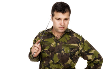 military soldier  thinking about something