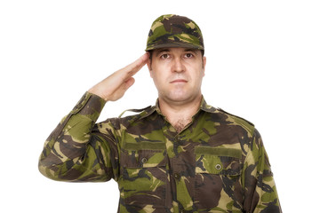 army soldier saluting isolated on white background