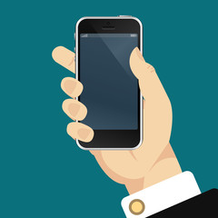 Smartphone in hand template for web and mobile applications