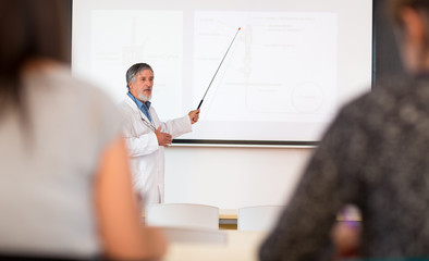 Senior chemistry professor giving a lecture
