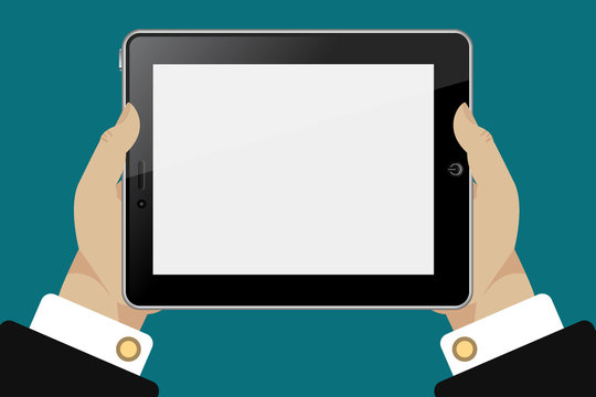 Tablet in hands template for web and mobile applications