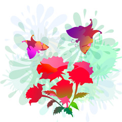 Fototapeta na wymiar Rose & Butterfly with Splash-Vector
