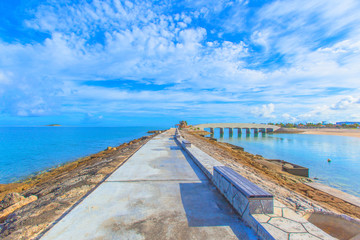 Breakwater with benches and bridge